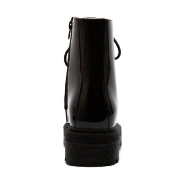 !! NEW !! Black Patent Vegan Leather Side Zip Combat Boots - Picture 8 of 9